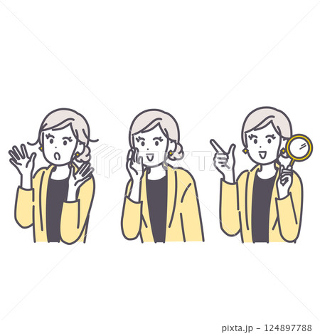 色々なポーズをとる女性のイラスト素材 124897788