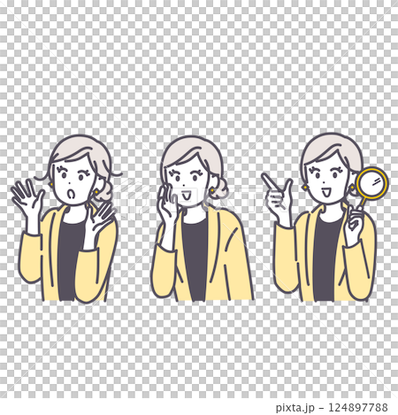 色々なポーズをとる女性のイラスト素材 124897788