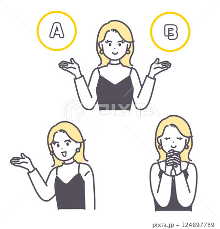 色々なポーズをとる女性のイラスト素材 124897789