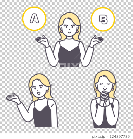 色々なポーズをとる女性のイラスト素材 124897789