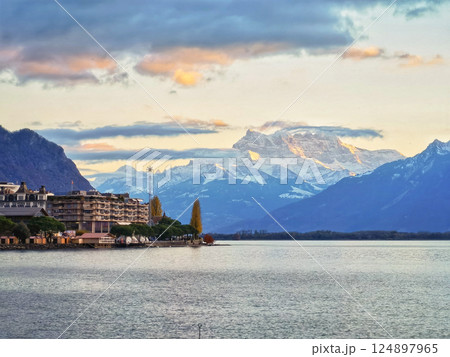 Beautiful views at Alps on Lake Geneva at Montreux, Switzerland Beautiful views at Alps on Lake Geneva at Montreux, Switzerland 124897965