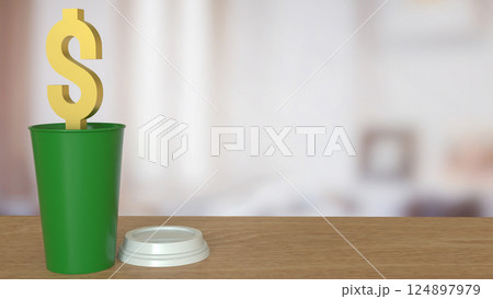 The Gold Dollar symbol on coffee cup for Business concept 3d Rendering. The Gold Dollar symbol on coffee cup for Business concept 3d Rendering. 124897979