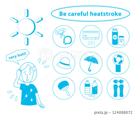 暑さ　熱中症対策　グッズセットのアイコンセット　ブルー 124898072