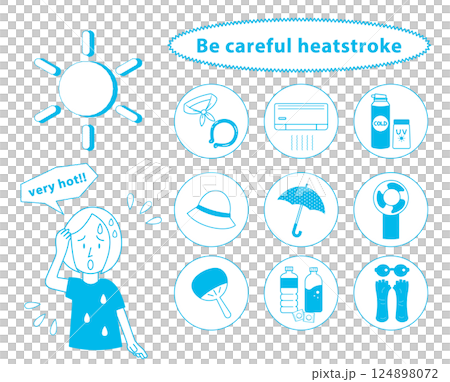 暑さ　熱中症対策　グッズセットのアイコンセット　ブルー 124898072