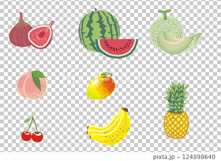 Illustration set of delicious summer fruits Illustration set of delicious summer fruits 124898640