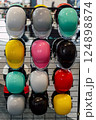 motorcycle helmet on display at the market. motorcycle equipment fair 124898874
