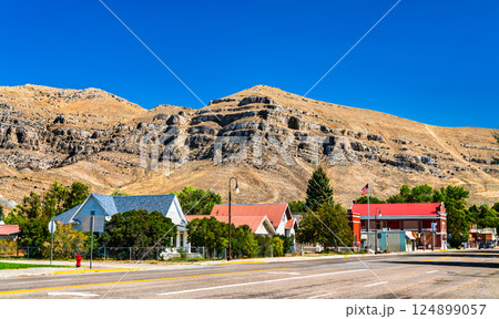 View of Arco town with Number Hill in the background in Idaho, United States 124899057