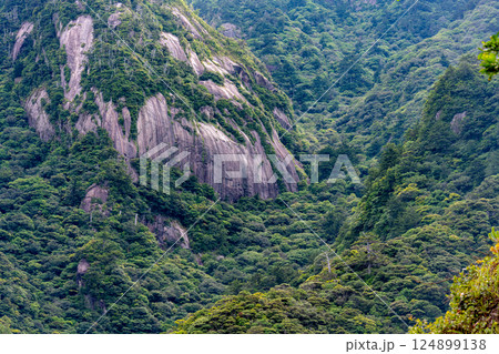 屋久島世界自然遺産の絶景(6月)夏の日差しに映える山肌 124899138