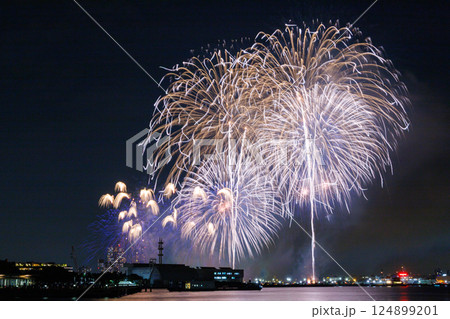 夜空に大輪の光の打ち上げ花火 124899201