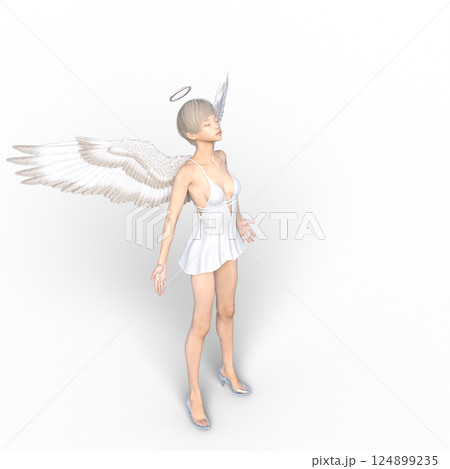 ガラスの靴を履いた可愛い天使　3DCG イラスト素材 124899235