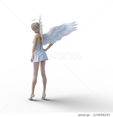 ガラスの靴を履いた可愛い天使 3DCG イラスト素材 ガラスの靴を履いた可愛い天使 3DCG イラスト素材 124899241