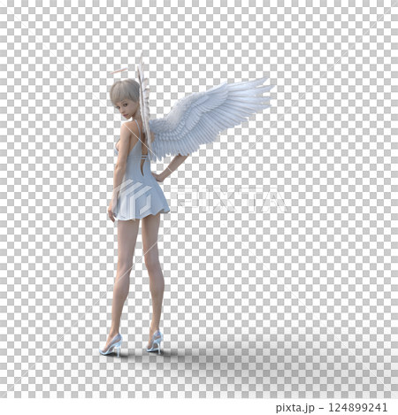 ガラスの靴を履いた可愛い天使 3DCG イラスト素材 ガラスの靴を履いた可愛い天使 3DCG イラスト素材 124899241