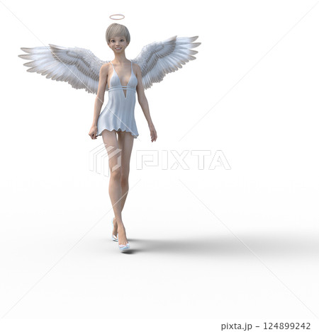 ガラスの靴を履いた可愛い天使　3DCG イラスト素材 124899242
