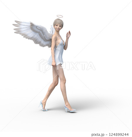 ガラスの靴を履いた可愛い天使　3DCG イラスト素材 124899244
