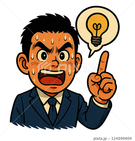 答えを見つけて力強く主張する汗だくビジネスマン 答えを見つけて力強く主張する汗だくビジネスマン 124899409