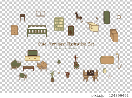 Simple and cute furniture vector illustration set 124899491
