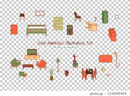 シンプルでかわいい家具のベクターイラストセット シンプルでかわいい家具のベクターイラストセット 124899493