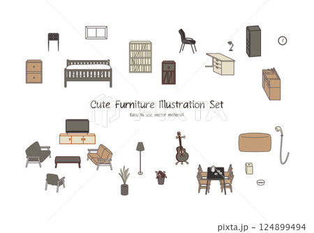 シンプルでかわいい家具のベクターイラストセット 124899494