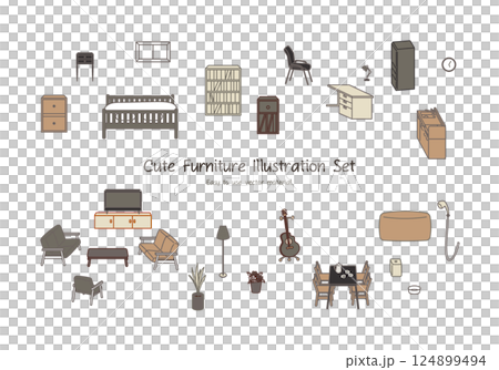 シンプルでかわいい家具のベクターイラストセット 124899494