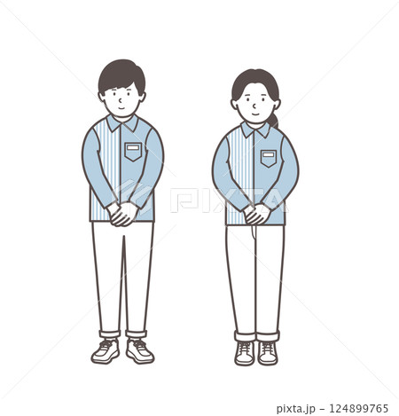 コンビニ店員男女の全身イラスト 124899765