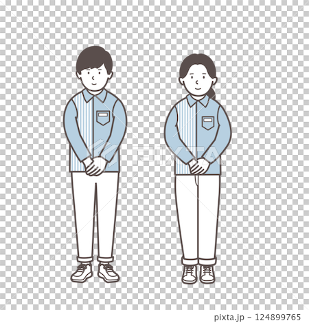 コンビニ店員男女の全身イラスト 124899765