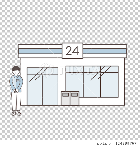 店員和便利商店的插圖 124899767