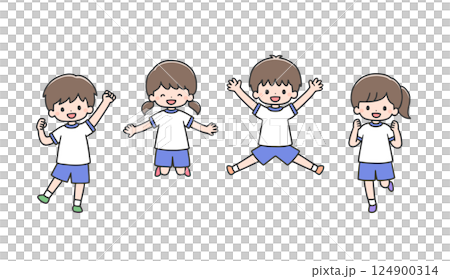 Children in gym clothes jumping 124900314