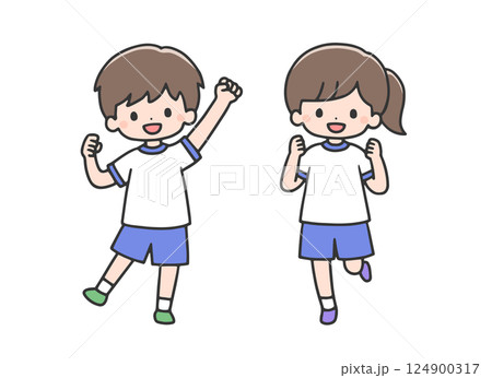 元気な体操服の子どもたち 124900317