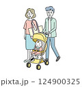 赤ちゃんとベビーカーでお出かけする夫婦のイラスト 124900325