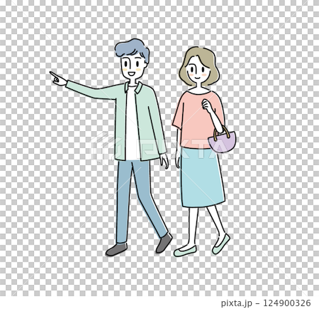一對情侶外出插畫 一對情侶外出插畫 124900326