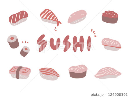 くすみカラーのお寿司のイラストセット 124900591