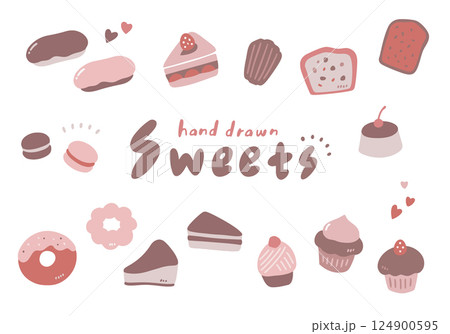 かわいいスイーツのイラストセット かわいいスイーツのイラストセット 124900595