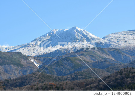 北海道知床半島の冠雪した三ツ峰 124900902