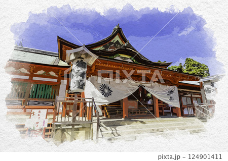 水彩画風 南宮大社 拝殿 岐阜県垂井町 水彩画風 南宮大社 拝殿 岐阜県垂井町 124901411