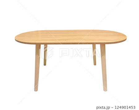 Modern wooden table, isolated on white background. 124901453
