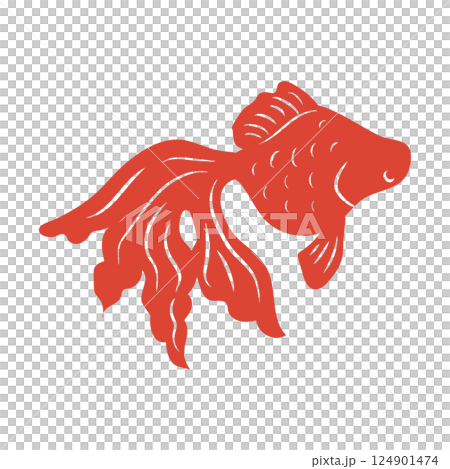 簡單的金魚輪廓,日式風格,木版畫風格 簡單的金魚輪廓,日式風格,木版畫風格 124901474