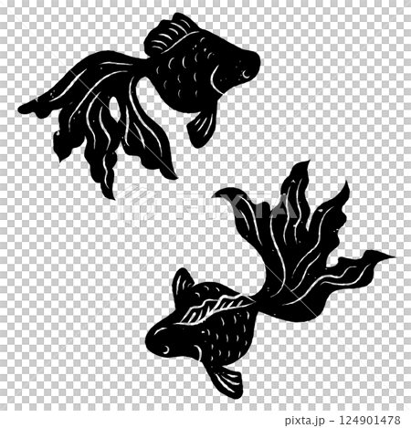 シンプルな金魚のシルエット　和風　版画風 124901478