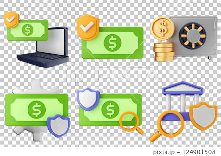 3d payment money protection security icon illustration set bundle 124901508