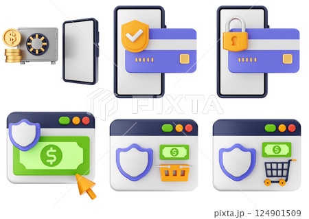 3d payment money protection security icon illustration set bundle 3d payment money protection security icon illustration set bundle 124901509