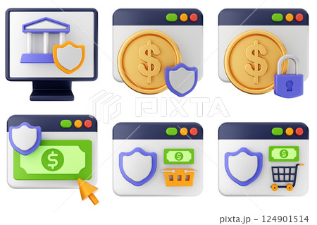 3d payment money protection security icon illustration set bundle 3d payment money protection security icon illustration set bundle 124901514