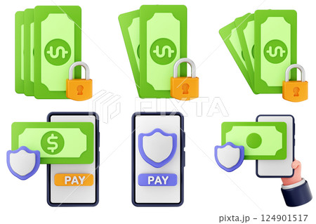 3d payment money protection security icon illustration set bundle 3d payment money protection security icon illustration set bundle 124901517