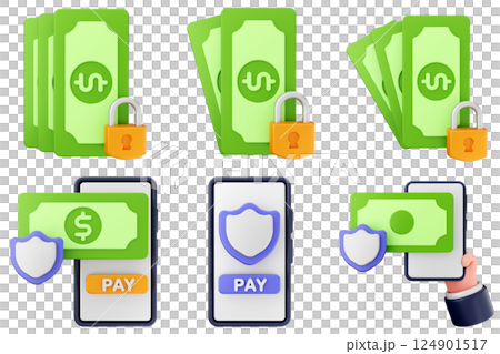 3d payment money protection security icon illustration set bundle 3d payment money protection security icon illustration set bundle 124901517