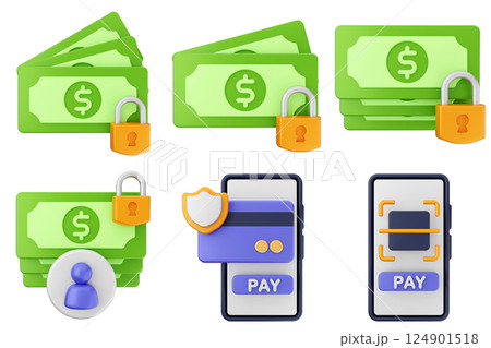 3d payment money protection security icon illustration set bundle 124901518