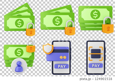 3d payment money protection security icon illustration set bundle 3d payment money protection security icon illustration set bundle 124901518