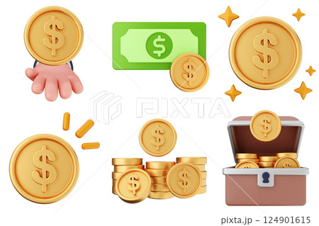 3d money dollar payment finance business icon set bundle 124901615