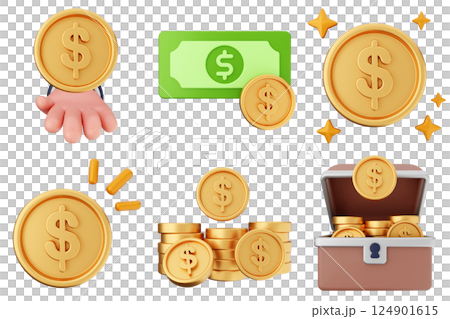 3d money dollar payment finance business icon set bundle 124901615