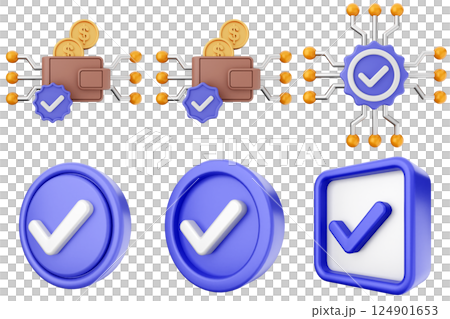 3d verification check mark approve success icon set bundle 3d verification check mark approve success icon set bundle 124901653
