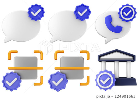 3d verification check mark approve success icon set bundle 124901663