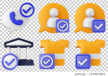 3d verification check mark approve success icon set bundle 124901665