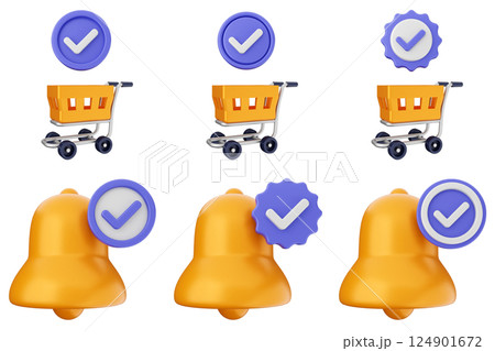 3d verification check mark approve success icon set bundle 124901672